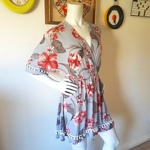 Lulu's Grey Blue Floral Sun Dress Sz XS